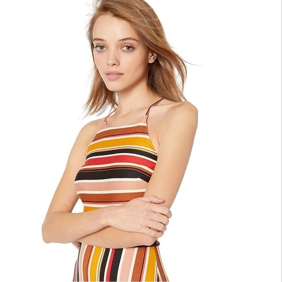 LAST ONE AVAILABLE - New Womens Striped Halter Maxi Cross Back Dress - Picture 2 of 12